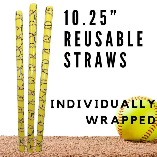 Softball 10.25" Long Printed Plastic Straws ~ IND WRAPPED