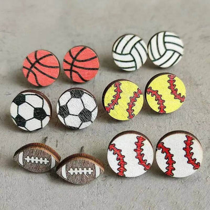 Sports Balls Painted Wood Stud Earrings *new new new* - Sip Sleeves