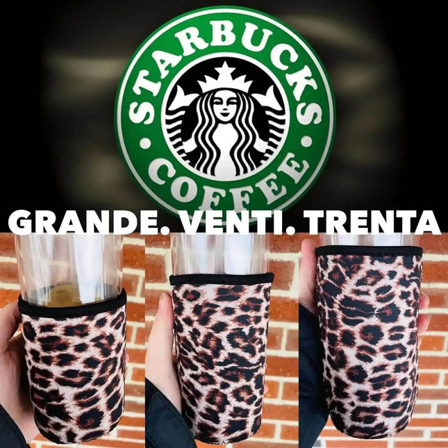 Starbucks Cup Covers ~ 3 Sizes Available Leopard - Sip Sleeves