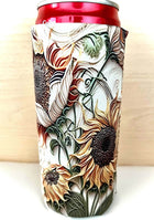 Sunflower Haze Print Slim Can Koozie - Sip Sleeves