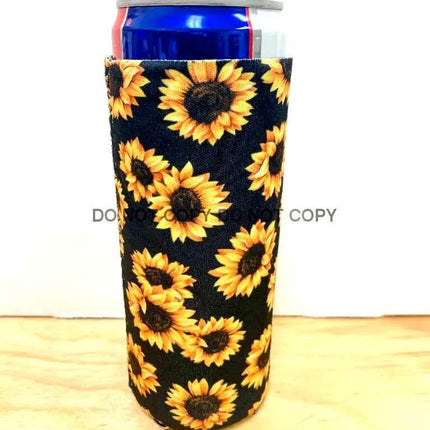 Sunflower Print Slim Can Koozie - Sip Sleeves