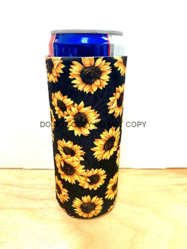 Sunflower Print Slim Can Koozie - Sip Sleeves