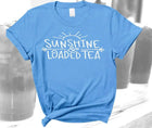 Sunshine & Loaded Tea ~ Tee on Heather Blue Tshirt - Sip Sleeves