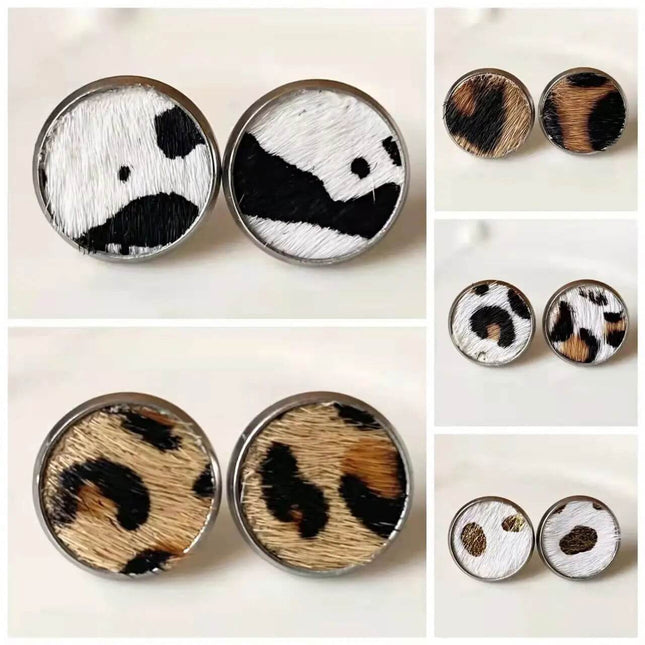 Textured Gen Leather Animal Print Stud Earrings - Sip Sleeves
