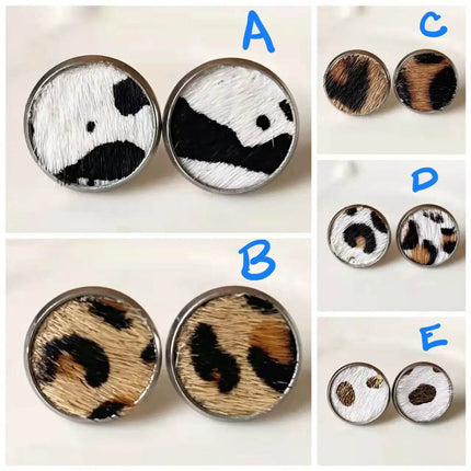 Textured Gen Leather Animal Print Stud Earrings - Sip Sleeves