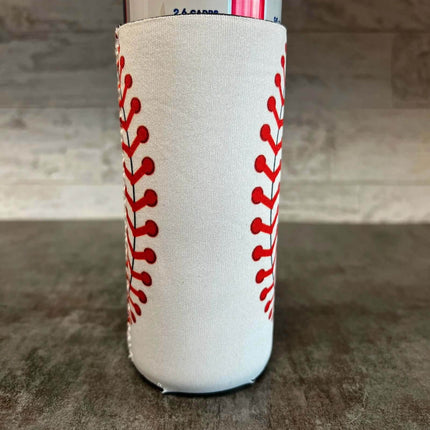 Total Baseball Print Slim Can Koozie - Sip Sleeves