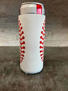 Total Baseball Print Slim Can Koozie - Sip Sleeves