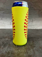 Total Softball Print Slim Can Koozie - Sip Sleeves