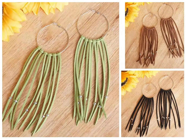 Total Tassel Western 7" Genuine Leather Earrings