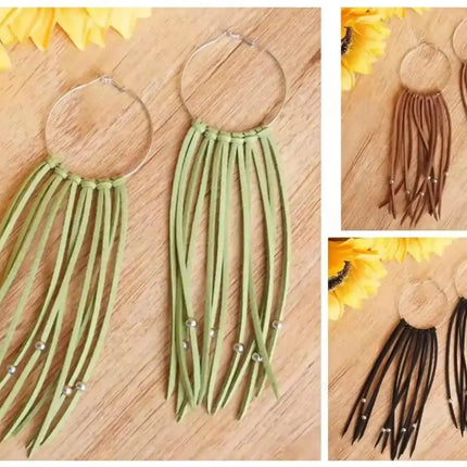 Total Tassel Western 7" Genuine Leather Earrings