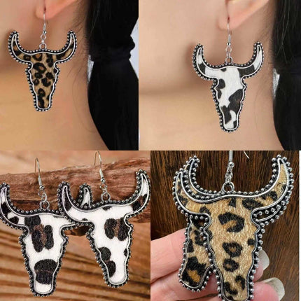 True Western Wear~ Iron Bullskull Drop Earrings - Sip Sleeves