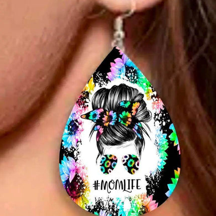 Vegan Leather Tear Drop Earrings ~ Momlife Sunflower Tear drop fun jewelry - Sip Sleeves