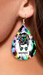 Vegan Leather Tear Drop Earrings ~ Momlife Sunflower Tear drop fun jewelry - Sip Sleeves