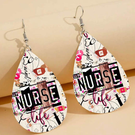 Vegan Leather Tear Drop Earrings ~ Nurse Life Tear drop fun jewelry - Sip Sleeves