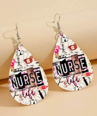 Vegan Leather Tear Drop Earrings ~ Nurse Life Tear drop fun jewelry - Sip Sleeves
