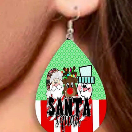Vegan Leather Tear Drop Earrings ~ Santa Squad - Sip Sleeves