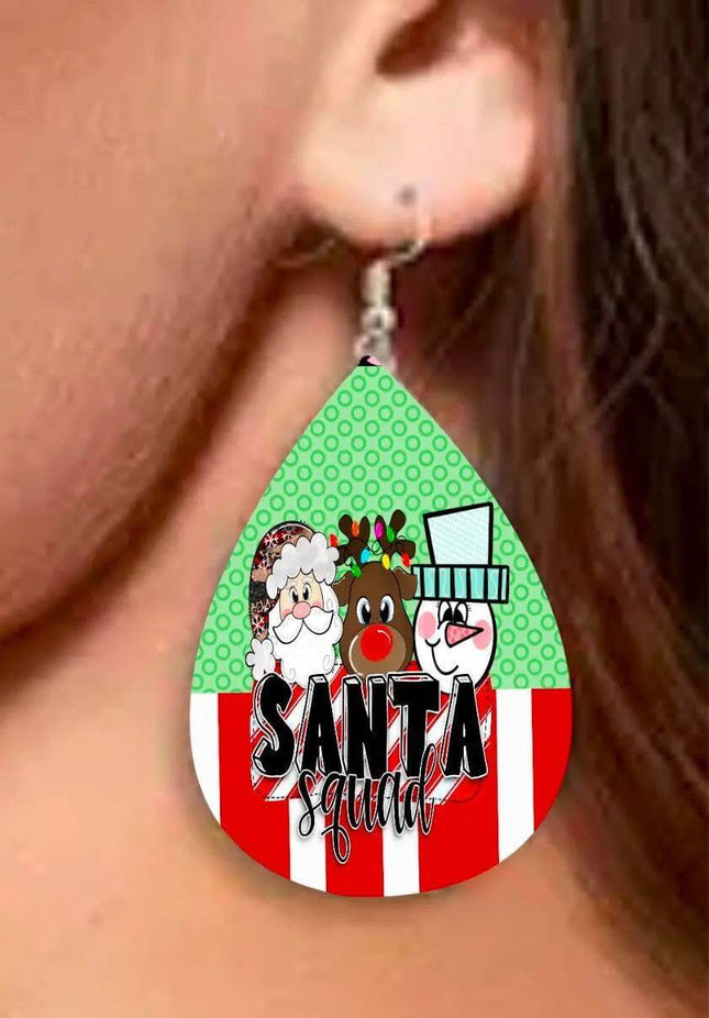 Vegan Leather Tear Drop Earrings ~ Santa Squad - Sip Sleeves