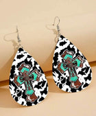 Vegan Leather Tear Drop Earrings ~ Western Cross Tear drop fun jewelry - Sip Sleeves