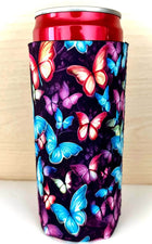 Vibrant Butterflies Print Slim Can Koozie - Sip Sleeves