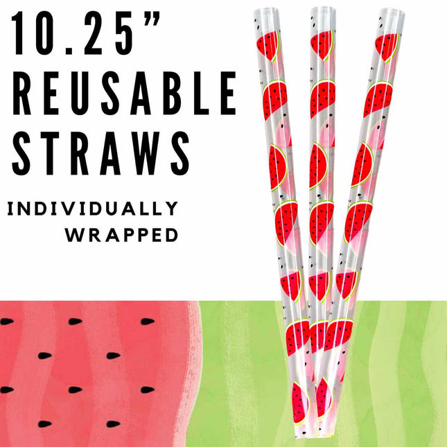 Watermelon ~ 10.25" Long Printed Plastic Straws ~ IND WRAPPED