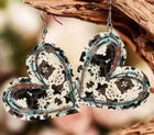 Western Heart Vegan Leather Earrings Cowprint Tear drop fun jewelry - Sip Sleeves