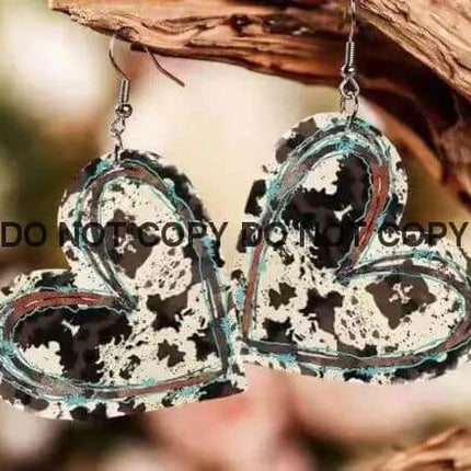Western Heart Vegan Leather Earrings Cowprint Tear drop fun jewelry - Sip Sleeves