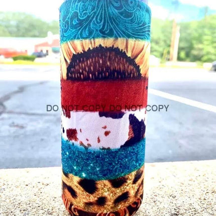 Western Sunflower Print Slim Can Koozie - Sip Sleeves