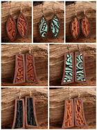 Wooden Western Carved Statement Earrings - Sip Sleeves