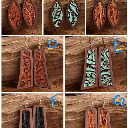 Wooden Western Carved Statement Earrings - Sip Sleeves