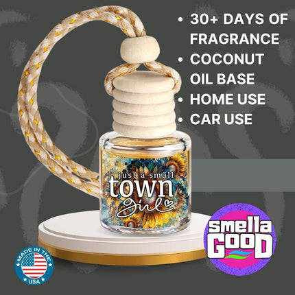 Small Town Girl Custom Hanging Bottle Air Freshener Diffuser – USA-Made, Fragrance for Car & Home Coconut Oil Base - Sip Sleeves