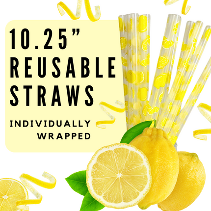 a bunch of lemons and straws with the words reusable straws