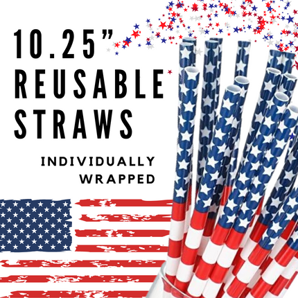 a bunch of straws with the american flag in the background